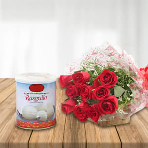 12 Roses with Rasgulla